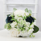 Wedding Bridesmaid Bouquet Set of 4 - Artificial Flowers Bouquets for Bridesmaids Pre-Made 7 Inch Faux Small Floral Bouquets Bridal Shower, Wedding, Ceremony, Anniversary - White Teal Blue