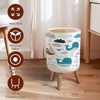 Small Trash Can with Lid Childish Seamless Whale Boat Clouds Waves Scandinavian Style Summer Garbage Bin Pet Proof Waste Basket for Kitchen Bathroom Office Bedroom Decorative 1.8 Gallon