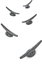 5 Pack Decorative Cast Iron Heavy Duty Double Hooks, Wall Mounted Coat Hooks, Vintage Inspired (Antique Black) (Mooring Type)
