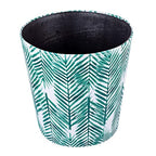 Paper Wastebasket Without Lid PU Leather Round Decorative Trash Bin Garbage Can Dustbin for Hotel Dormitory Kitchen Bedroom Bathroom Office Green Leaves
