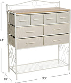 Household Essentials Victorian Style 8-Drawer and Bottom Shoe Shelf Storage Organizer Unit, White and Coastal Oak Color