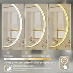 28 Inch Round LED Bathroom Mirror, Gold Metal Framed Lighted Mirror for Bathroom, Wall Mouted LED Vanity Mirror with Lights, 3 Colors and Stepless Dimmable, Anti-Fog, Memory