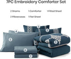 MaiRêve Embroidery Queen Size Comforter Set Navy Blue, Boho Farmhouse Western Bedding Set 7 Pieces, All Season Bed in A Bag Comforter Set with Sheets, Pillowcases & Shams