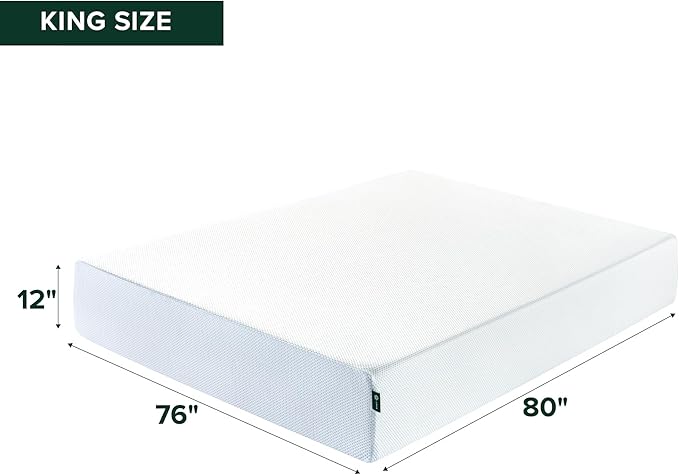 ZINUS 12 Inch Green Tea Cooling Memory Foam Mattress [New Version], King, Fiberglass Free, Medium Firmness, Cooling Gel Foam, Certified Safe Foams & Fabric, Mattress in A Box
