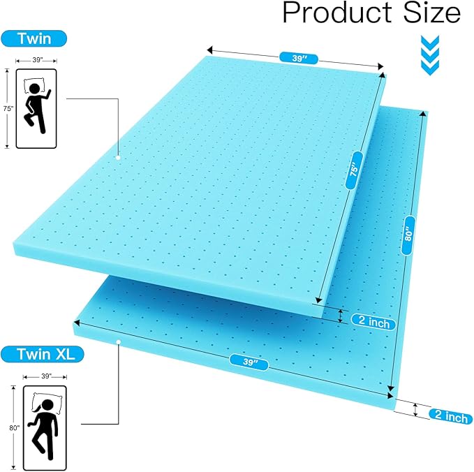 2 Inch Twin XL (39"x80") Memory Foam Mattress Topper, Cooling Gel Infused Mattress Pad, Soft Bed Topper for Pressure Relief Back Pain, Breathable, CertiPUR-US Certified