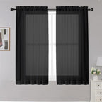 OWENIE Black Sheer Curtains, 45" Long Light Filtering Tiers for Kitchen, Basement, Bedroom - 2 Panels, Cafe Curtains for Small Windows, 42" W x 45" L