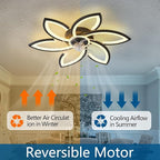 Ceiling Fan with Lights Remote Control, Black Flower Ceiling Fan with Light, 3 Light Color Modern Low Profile Flush Mount Ceiling Fan for Kitchen Bedroom Living Room