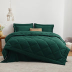 Love's cabin Queen Comforter Set Dark Green, 7 Pieces Queen Bed in a Bag, All Season Bedding Sets with 1 Comforter, 1 Flat Sheet, 1 Fitted Sheet, 2 Pillowcase and 2 Pillow Sham