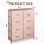 WLIVE Fabric Dresser for Bedroom, Tall Dresser with 8 Drawers, Storage Tower with Fabric Bins, Double Dresser, Chest of Drawers for Closet, Playroom, Dormitory, Pink and Rose Gold