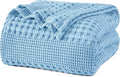PHF 100% Cotton Waffle Weave Blanket King Size for Bed, Soft Lightweight & Breathable, All-Season Comfort, Luxury Aesthetic Woven Bedding for Home Decor, 108"x90", Sky Blue