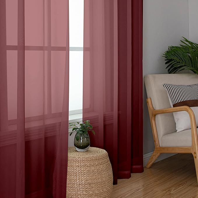 Aiyufeng Sheer Curtains Burgundy Red - Fabric Vertical Window Shades for Sliding Glass Door Balcony Terrace Sun Room Beach Pool House, 40 x 63 inches, 1 Pair