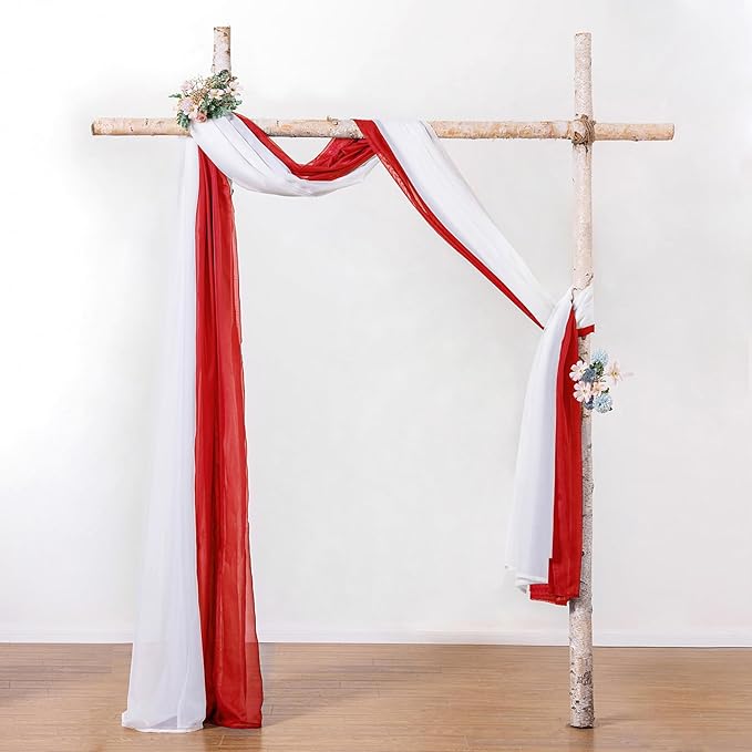 MIULEE Christmas Sheer Window Scarf Valance Extra Long Topper Elegant Swag Curtains Luxury Draping Fabric for Wedding Arch Party Ceremony Canopy Bed Living Room, 37'' x 216'', 1 Panel Red