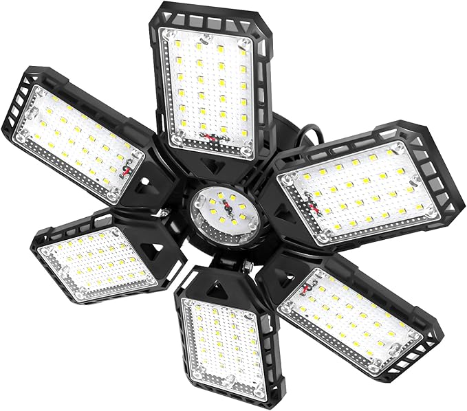 LED Garage Lights 1 Pack -180W, 18000LM 6500K Led Shop Light with 6+1 Deformable Panels, Basement Barn Light Garages Ceiling Lights, E26/E27 for Garage, Warehouse, Shop