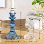 DARJEN Blue Candlestick Holders Set of 4 - Vertical Stripe Glass Candle Holders for Candlesticks and Taper Candles, Taper Candle Holder for Wedding Shower, Party, Dinner Table Decor