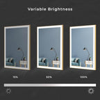 LED Lighted Bathroom Mirror 24 x 36 Inch, Champagne Gold Framed Wall Mounted Dimmable Vanity Mirror, Anti-Fog Touch Sensor, Adjustable Color Warm/White/Natural