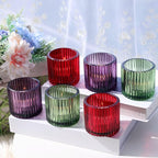 VOHO 3 Color Votive Candle Holders for Easter Decor, 6pcs Large Tealight Candle Holder for Votive Tea Lights Candles, Ribbed Tea Light Candle Holder Glass Gifts for Halloween/Thanksgiving/Christmas