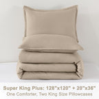 Litanika Oversized King Comforters Khaki Super King Plus Size, 3 Pieces Lightweight Solid Bedding Comforter Set, All Season Fluffy Bed Set (128x120In Comforter & 2 Pillowcases)