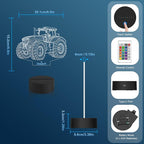 Attivolife Tractor 3D Illusion Night Lamp, 16 Color Changing Dimmable Hologram Lighting, Timer Toy USB Charge Table Desk Bedroom Decoration Creative Gift for Kid Boy with Remote Control