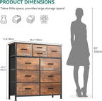 YITAHOME Dresser with 9 Drawers - Fabric Storage Tower, Organizer Unit for Bedroom, Living Room, Hallway, Closets - Sturdy Steel Frame, Wooden Top & Easy Pull Fabric Bins (Dark Grey)