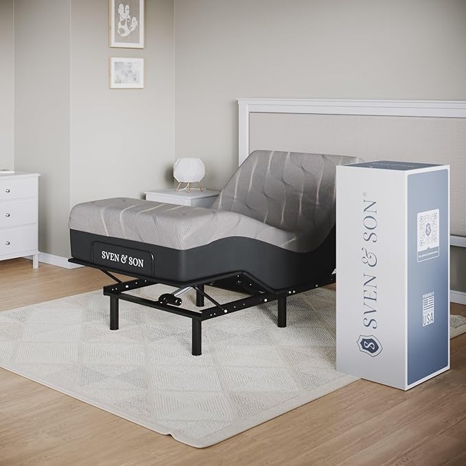 Sven and Son Essential Adjustable Bed Base (Frame) + 12 inch Memory Foam Matt (Medium), Easy Assembly, Head and Foot Lift, Memory Positions, Zero Gravity, Wireless Remote - Twin XL