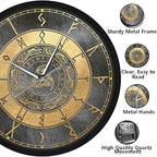 Triple Horn of Odin Decorative Wall Clock with Metal Frame, 12 Inch Viking Decor Nordic Sign Clock Scandinavic Mythology Celtic Rune Norse Pagan Clock Silent Movement Viking Gifts for Men