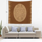 Batmerry Brown Ancient Mayan Tapestry, Calendar Wall Art Hanging Decoration Polyester Fiber White Ruffled Around for Dorm Room Bedroom Living Room, 59.1x59.1 inches