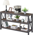 FATORRI Console Table for Entryway, Sofa Tables Behind Couch, Rustic Wood and Metal Foyer Table with 3 Tier Shelves for Hallway Living Room, Front Door (55 Inch, Walnut Brown)