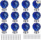 12 Pcs 30mm Round Shape Crystal Glass Cabinet Knobs with Screws Drawer Knob Pull Handle Used for Kitchen, Dresser, Door, Cupboard（Blue）