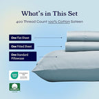 California Design Den Twin XL Sheet Sets - Soft 400 Thread Count Sateen, Natural 100% Cotton Sheets Set with Deep Pockets, Cooling and Durable Bedding - Sky Blue