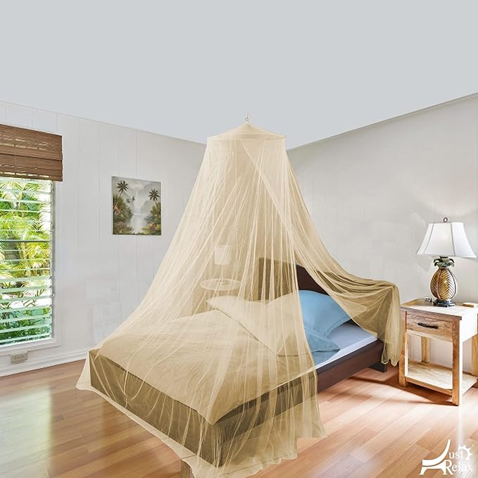 Just Relax Decorative Elegant Bed Net Canopy Set Including Full Hanging Kit, Ideal for Indoors or Outdoors, Intended for a for Covering Beds, Cribs, Hammocks (Beige, Queen/King)