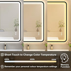 S'bagno 40X28 Black LED Mirror for Bathroom with Frontlit & Backlit, LED Bathroom Mirror with Metal Frame, Anti-Fog, Stepless Dimmable, 3 Colors Temperature LED Vanity Mirror(Horizontal/Vertical)