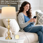 28" Tall Modern Table Lamps Set of 2 with USB A+C Ports and AC Outlet, 3 Way Touch Metal Bedside Lamps for Bedroom, Gold Farmhouse Nightstand Lamps for Living Room