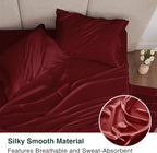 Love's cabin Full Size Satin Sheet Sets - 4 Piece Burgundy Silky Satin Sheet Set Full with Deep Pocket, Luxury Silk Feel Satin Bed Sheets Full Bedding Set (1 Flat Sheet,1 Fitted Sheet,2 Pillow Cases)