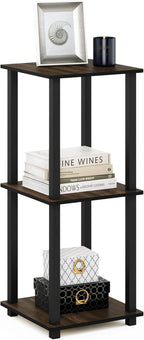 Furinno SIMPLISTIC Side Table Set of 2, 2-Tier End Table, Nightstand, Night Stand, Bedside Table, Easy Assembly, for Living Room, Bedroom, Columbia Walnut