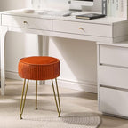 IBUYKE Velvet Round Footrest Stool Ottoman, Makeup Vanity Stool Side Table, Velvet Dressing Table Seat, Pouf Couch Stool, Golden Steel Legs, Orange LG-30J