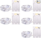 5 Pack Fairy Lights Battery Operated, 7 Feet 20 Led String Lights with Timer, Waterproof Firefly Lights on Silver Wire for Home Party Wedding Christmas Decorations, 6 Hours on/18 Hours Off, Pure White