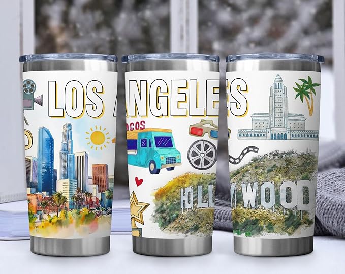 City Travel Mug for City Lover,20oz Double Wall Tumbler Vacuum Insulated Stainless Steel Coffee Cups (Los Angeles)