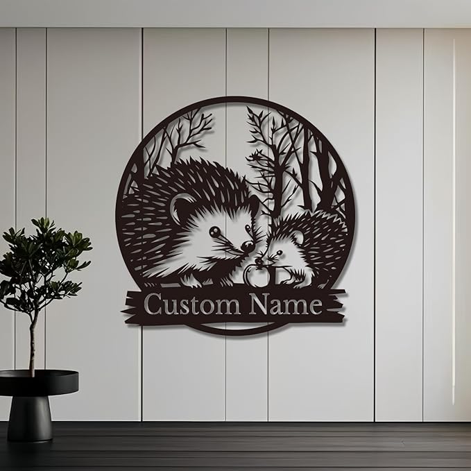 Custom Hedgehog Metal Sign, Personalized Hedgehog Metal Wall Art,Hedgehog Lovers Gift Metal Kid Room Decor,Personalized Hedgehog Lover Name Sign,Kid Nursery Decoration (Hedgehog C)