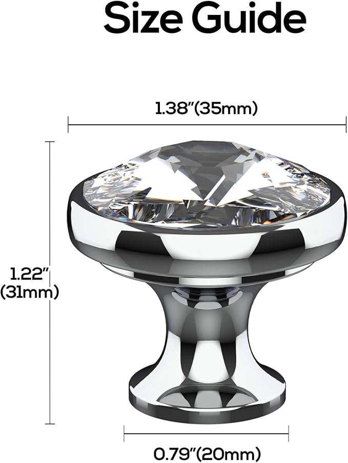 Alzassbg 10 Pack Clear Crystal with Nickel Plated Base Cabinet Knobs, 1-3/8 Inch (35mm) Diameter Cabinet Hardware Round Crystal Knobs for Drawers AL1011