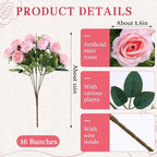 Zeyune 16 Bunches 12 Inch Artificial Mini Rose Bouquet 160 Heads Bridal Flower Bouquets Fake Silk Rose Bulk for Wedding Bridal Shower Christmas Home Office Garden Decoration(Light Pink)