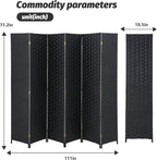 FDW Room Divider 6 Panels Wood Mesh Hand-Woven Design Indoor Folding Portable Partition Screen, Coal Black