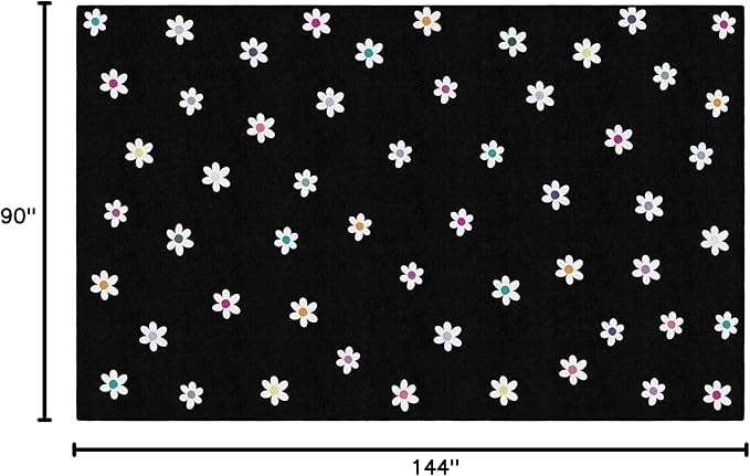 Flagship Carpets Schoolgirl Style Small Daisies on Black Educational Area Rug for Kids Room Seating Décor, Children's Classroom, Play Carpet for Teaching and Playroom, 7'6 "x 12'