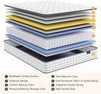 Vesgantti Twin XL Mattress, 10 Inch Hybrid XL Twin Mattress in a Box, Extra Long Pillow Top Twin Mattresses, Foam and Pocket Coils Innerspring Mattresses, Medium Firm Plush Feel