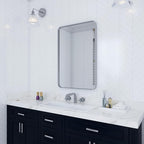 VocalStar 24 x 36 Inch Silver Bathroom Mirror for Wall, Rounded Rectangle Nickel Metal Framed Bathroom Vanity Mirrors, 1/4-inch Shatterproof Glass | Ultra-Flush Hanging