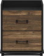 Furinno End Side Night Stand Modern Bedroom Bedside Tables Handle 2 Chest Nightstand, 1-Pack Drawer, Columbia Walnut/Black