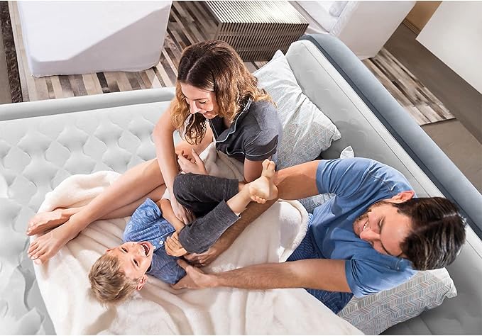 Intex Dura-Beam Ultra Plush Inflatable Pillow Top Bed Air Mattress with Headboard, Built-in Internal Electric Pump and Carry Storage Bag, Queen, Gray
