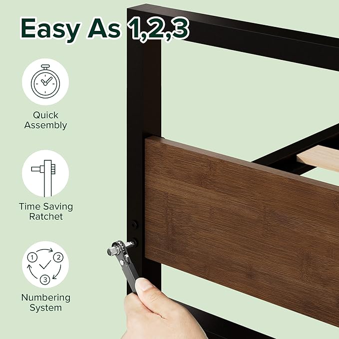 ZINUS Suzanne Bamboo and Metal Platform Bed Frame with Footboard, Wood Slat Support, No Box Spring Needed, Easy Assembly, Twin