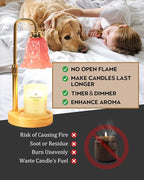 Small Candle Warmer Lamp with Timer, Adjustable Pink Flower Candle Heat Lamp, Unique Women's Gifts for Birthday, Dimmable Candles Heater, Christmas Gifts, Fashion Wax Warming Light with Wood Base