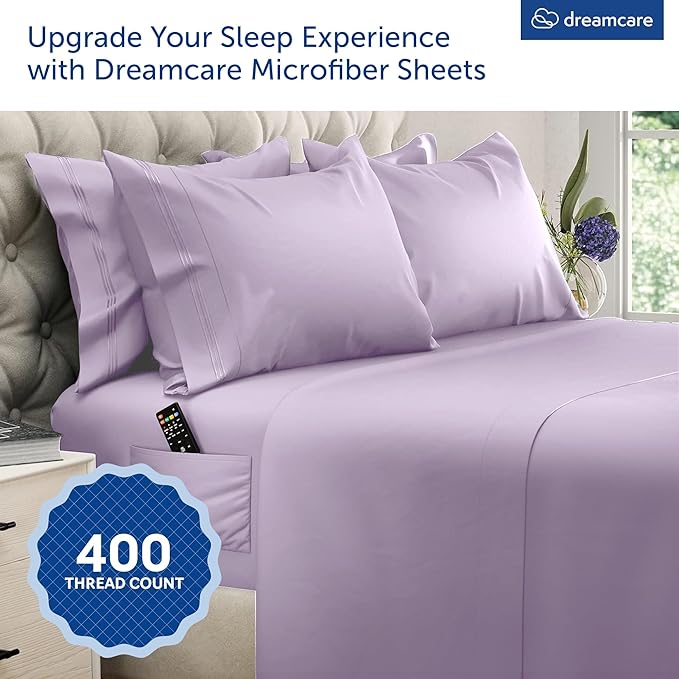 DREAMCARE Queen Sheet Set – 6 pcs Cooling Bed Sheets – up to 15” Deep Sheets Queen Size Bed Set – 2500 Supreme Collection – Extra Soft 100% Brushed Microfiber Hotel Luxury with Side Pocket – Lavender