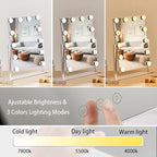 HIEEY Hollywood Makeup Mirror with 12 Dimmable Bulbs Lights, Three Color Lighting Modes, with 4in 20X Magnification Mirror, Smart Touch Control, 360°Rotation (White,Gift Box)